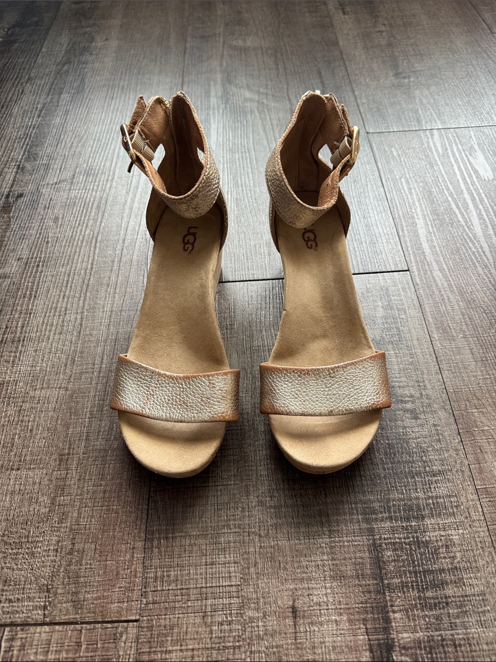 UGG Women's Tan and Metallic Sandal Heels